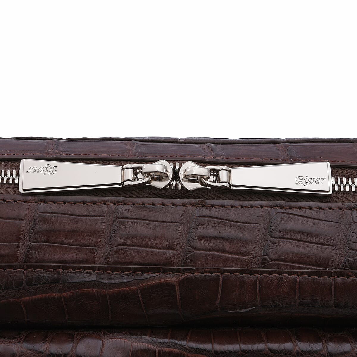 RIVER Brand Closeout, Organic Caiman Crocodile Kango Brown Shoulder Bag image number 2