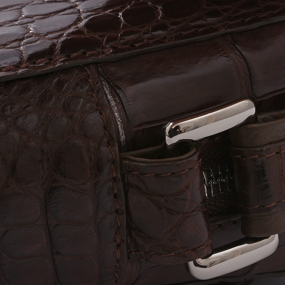 RIVER Brand Closeout, Organic Caiman Crocodile Kango Brown Shoulder Bag image number 4