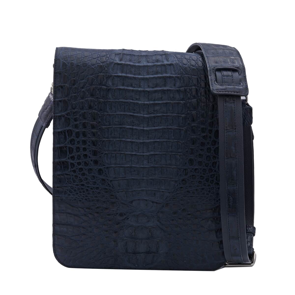 RIVER Brand Closeout, Organic Caiman Crocodile Navy Blue Shoulder Bag image number 0