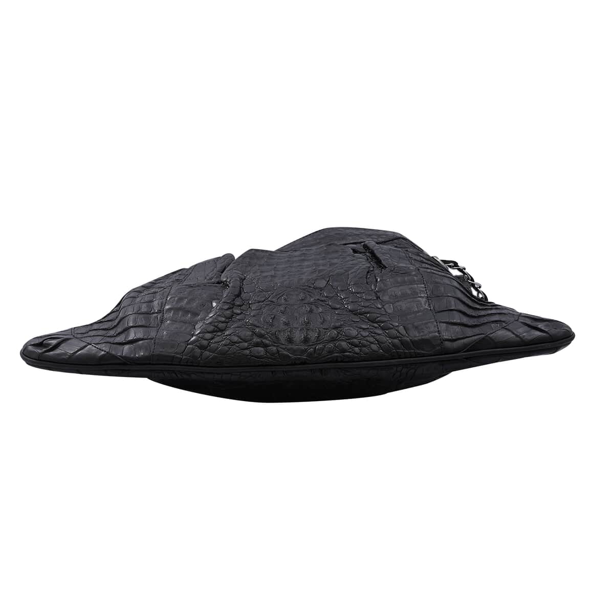 RIVER Brand Closeout, Organic Caiman Crocodile Black Shoulder Bag image number 2