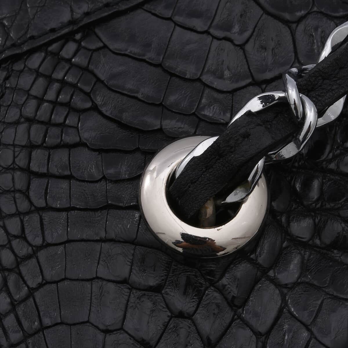 RIVER Brand Closeout, Organic Caiman Crocodile Black Shoulder Bag image number 4