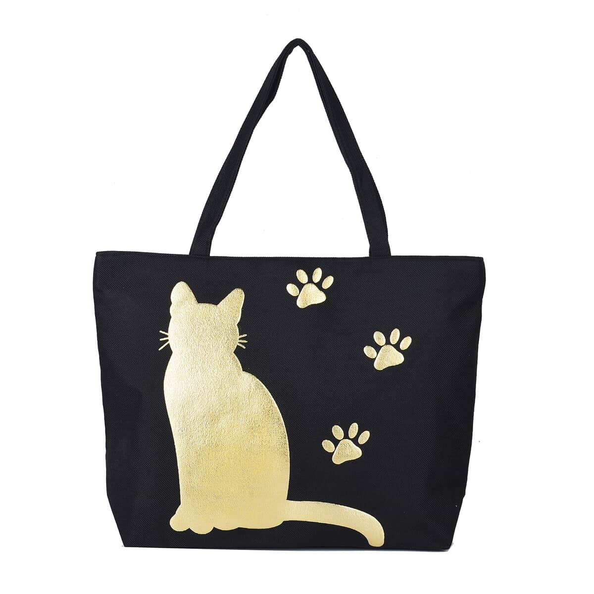 Blue with Cat Gold Blocking Pattern Linen Tote Bag (20.75"x5"x15") with 13" Handle Drop image number 0