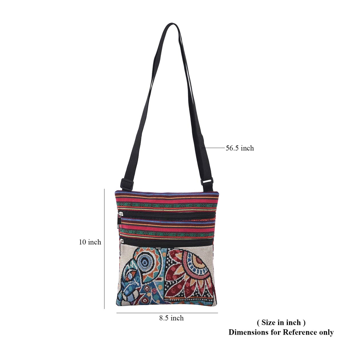 Off White Elephant Jacquard Pattern Crossbody Bag (8.5"x10") with 56.5" Adjustable Shoulder Strap image number 6