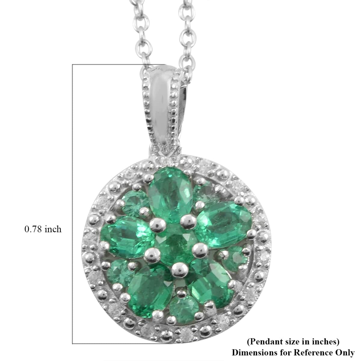 AAA Kagem Emerald and White Zircon Circle Flower Pendant Necklace 18 Inches in Rhodium Over Sterling Silver 1.25 ctw image number 4