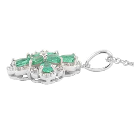 AAA Kagem Emerald and White Zircon Pendant Necklace 18-20 Inches in Rhodium Over Sterling Silver 1.50 ctw image number 2
