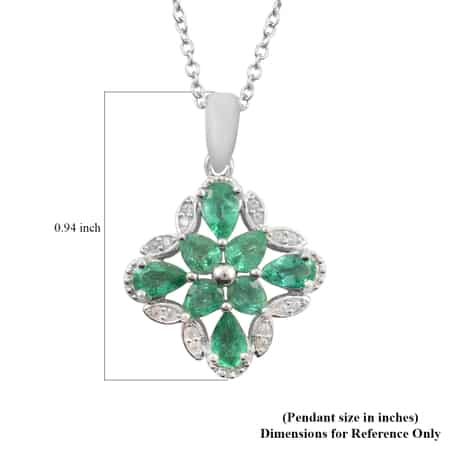 AAA Kagem Emerald and White Zircon Pendant Necklace 18-20 Inches in Rhodium Over Sterling Silver 1.50 ctw image number 4
