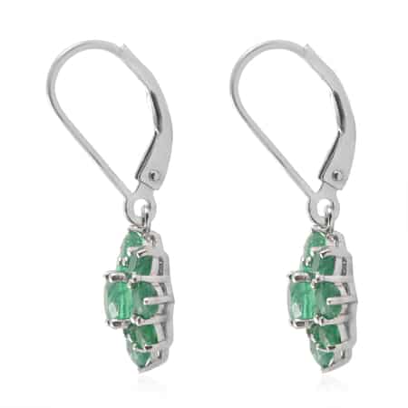 AAA Kagem Emerald Floral Lever Back Earrings in Rhodium Over Sterling Silver 2.70 ctw image number 2