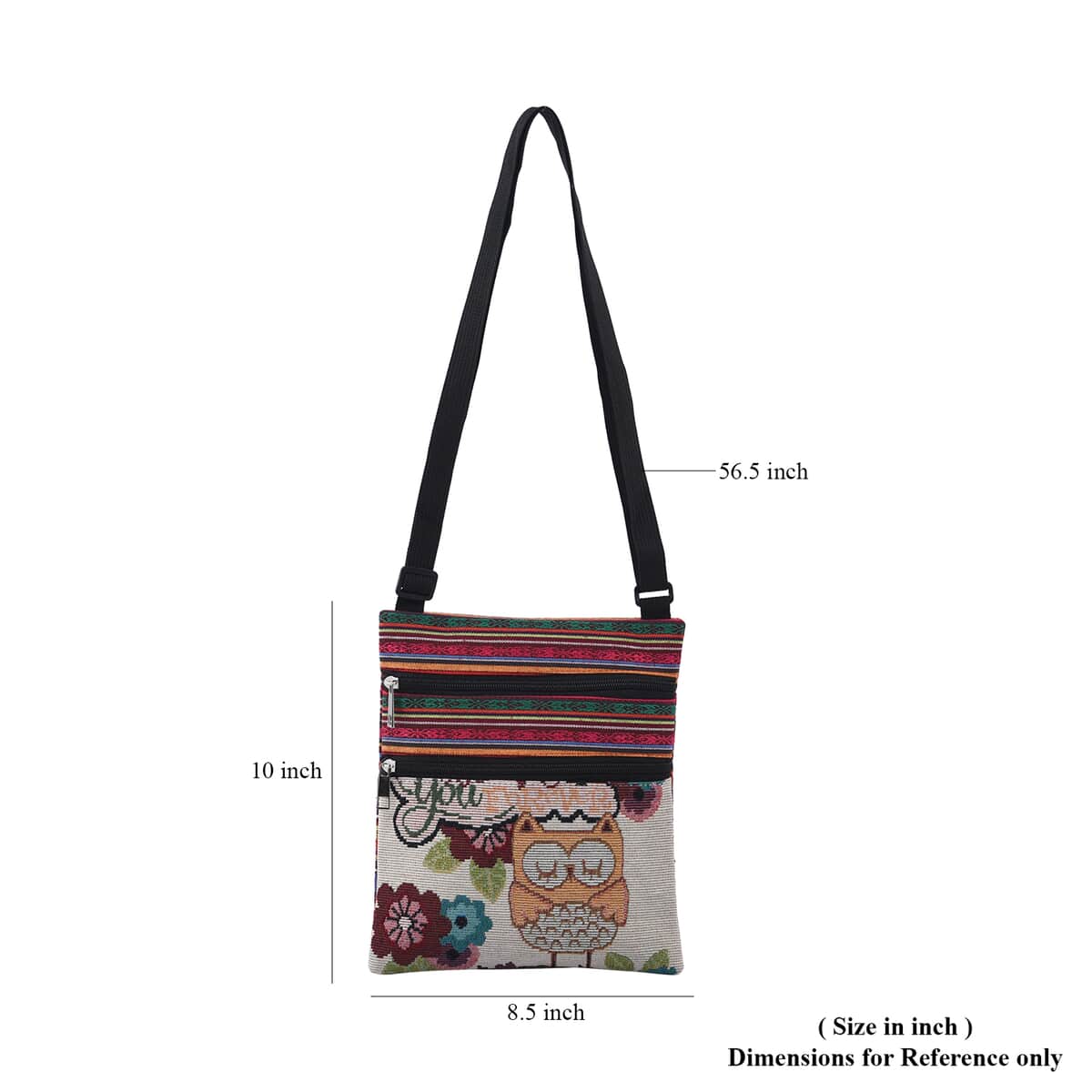 Beige Owl Jacquard Pattern Crossbody Bag with Adjustable Shoulder Strap image number 6