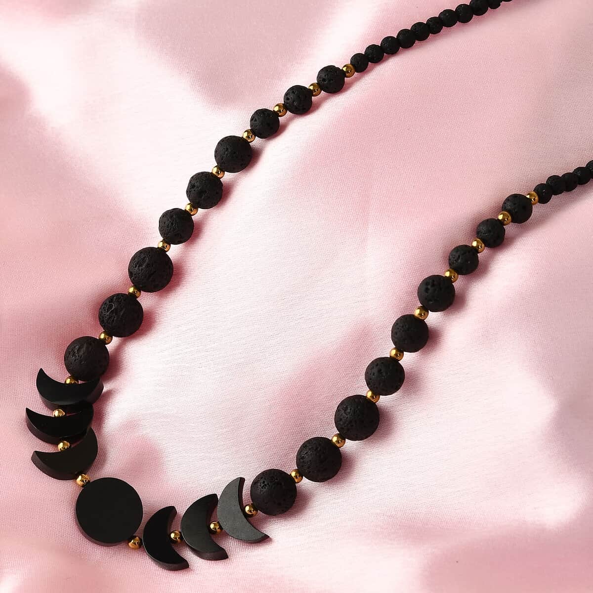California Black Jade, Hematite, Lava Beaded Necklace 20 Inches in Platinum Over Sterling Silver 112.50 ctw image number 1