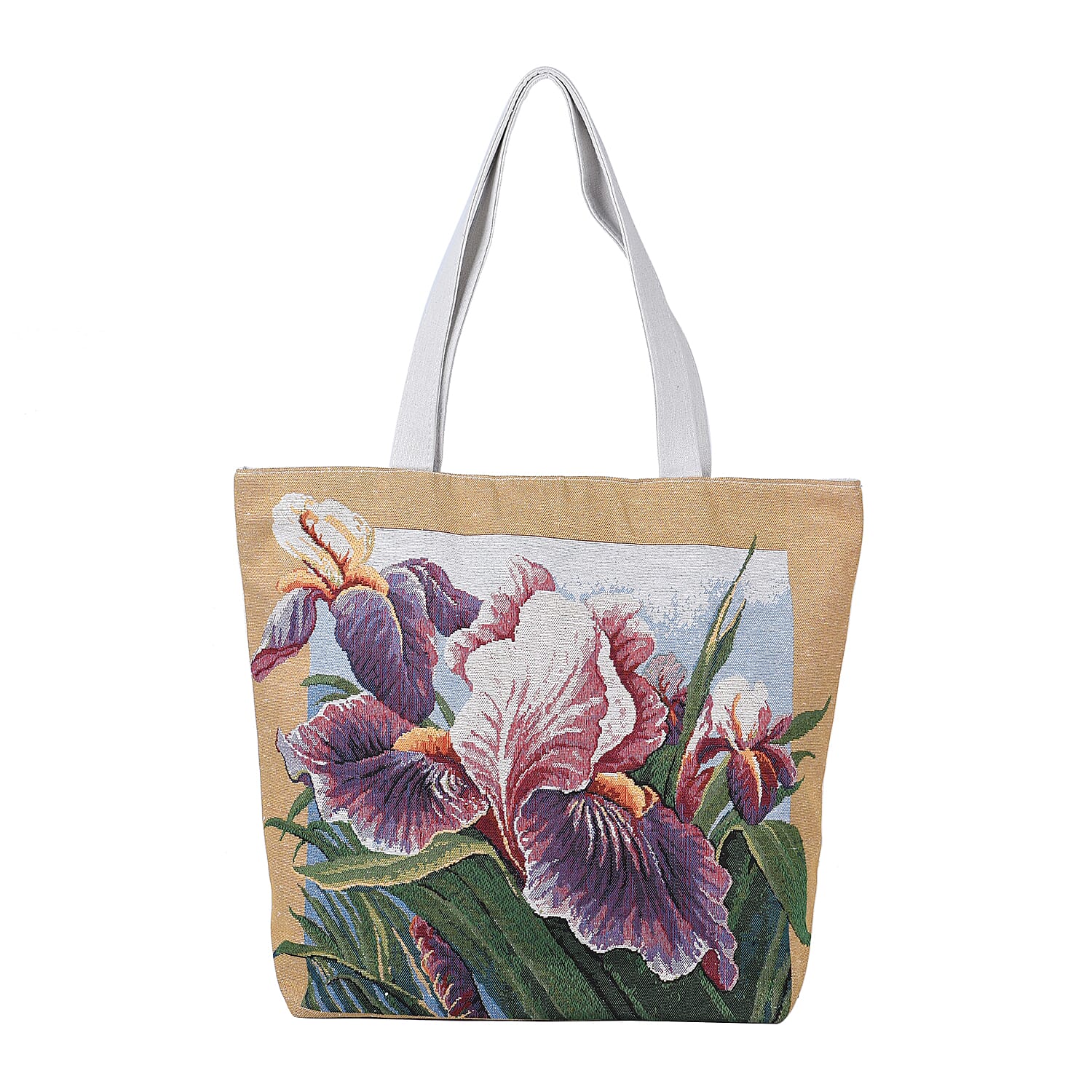 Khaki Flower Jacquard Pattern Tote Bag | Women's Jute Tote Bag | Women's Work Tote Hand Bag | Ladies Purse