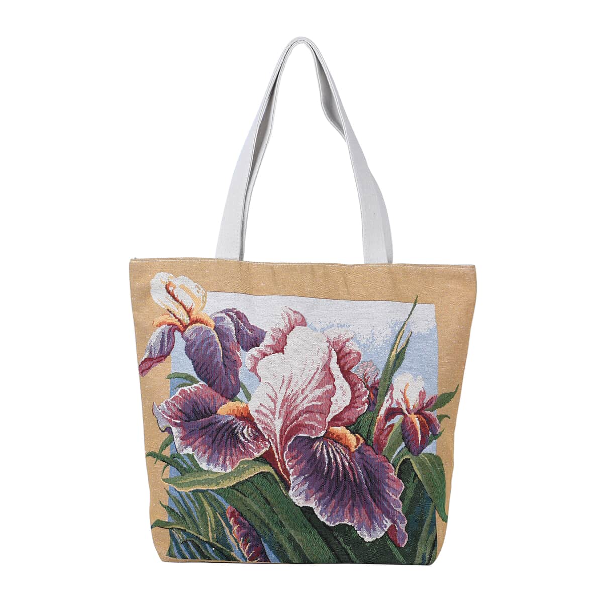 Khaki Flower Jacquard Pattern Tote Bag | Women's Jute Tote Bag | Women's Work Tote Hand Bag | Ladies Purse image number 0