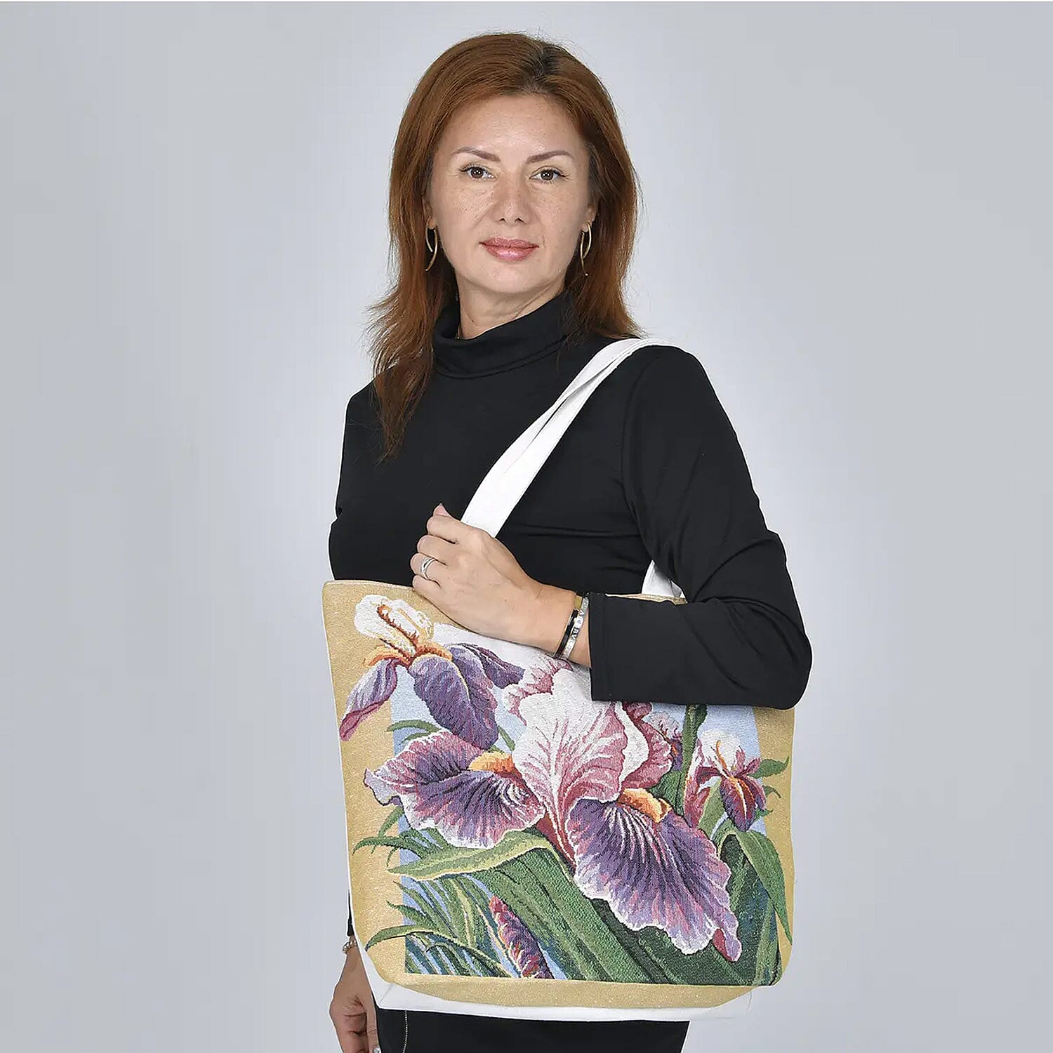 Khaki Flower Jacquard Pattern Tote Bag | Women's Jute Tote Bag | Women's Work Tote Hand Bag | Ladies Purse
