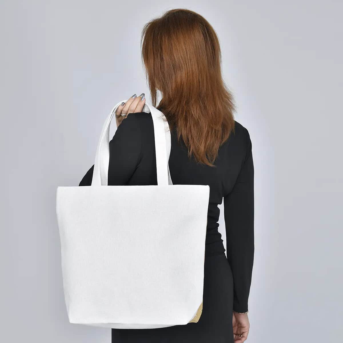 Khaki Flower Jacquard Pattern Tote Bag | Women's Jute Tote Bag | Women's Work Tote Hand Bag | Ladies Purse image number 2