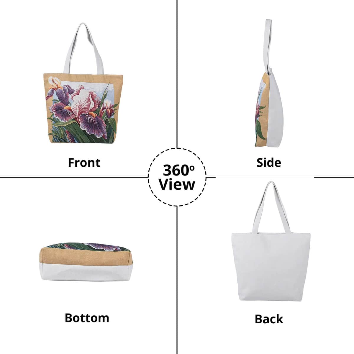 Khaki Flower Jacquard Pattern Tote Bag (18"x5"x12.25") image number 4