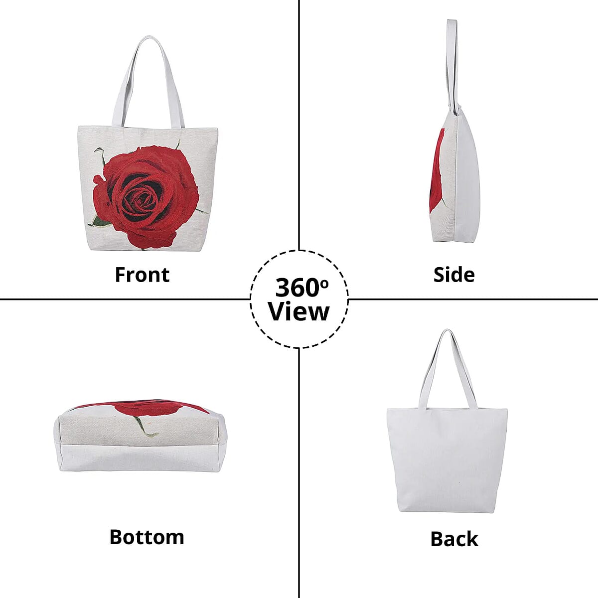 Beige Rose Jacquard Pattern Tote Bag | Women's Jute Tote Bag | Women's Work Tote Hand Bag | Ladies Purse image number 4