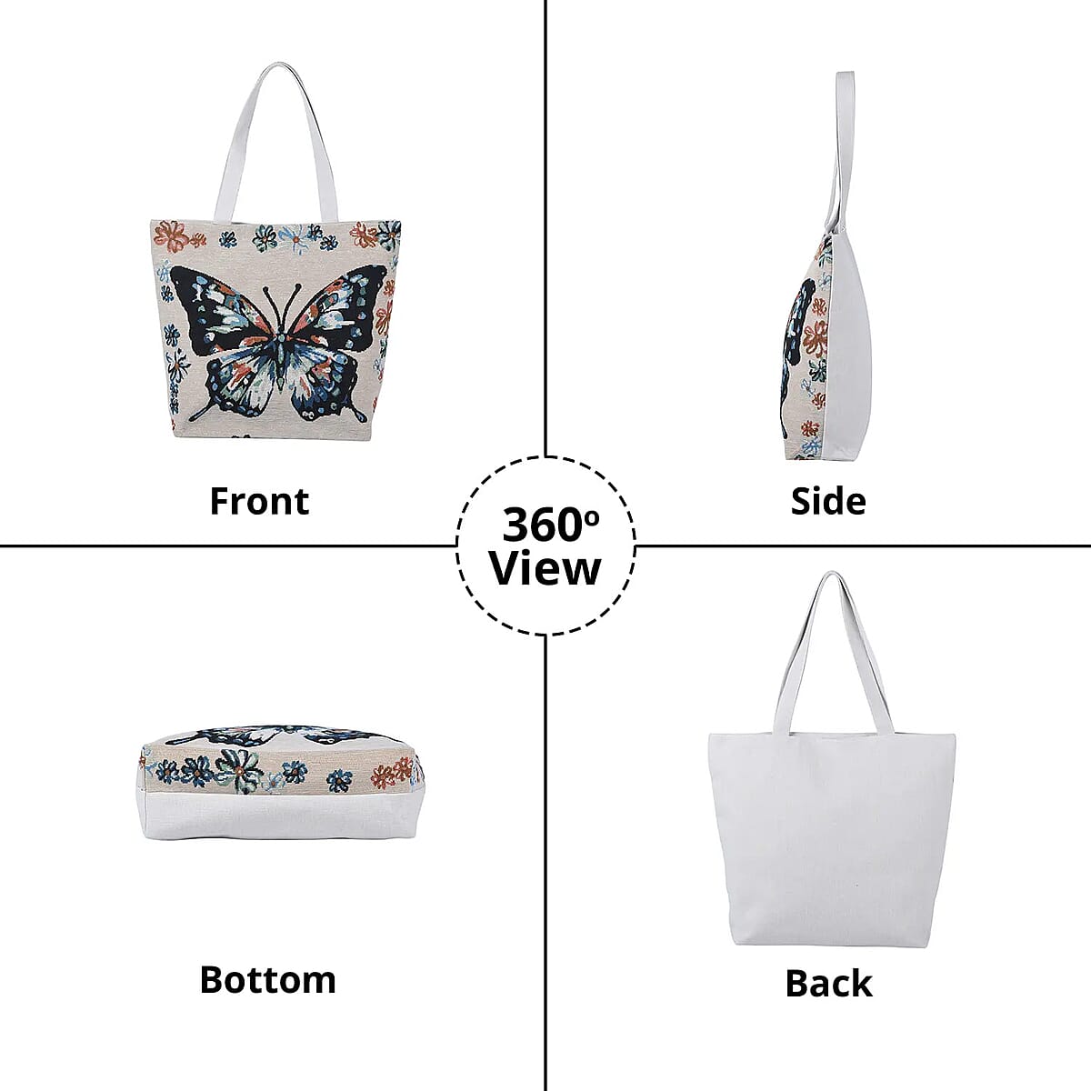 Beige Butterfly Jacquard Pattern Tote Bag | Women's Jute Tote Bag | Women's Work Tote Hand Bag | Ladies Purse image number 4