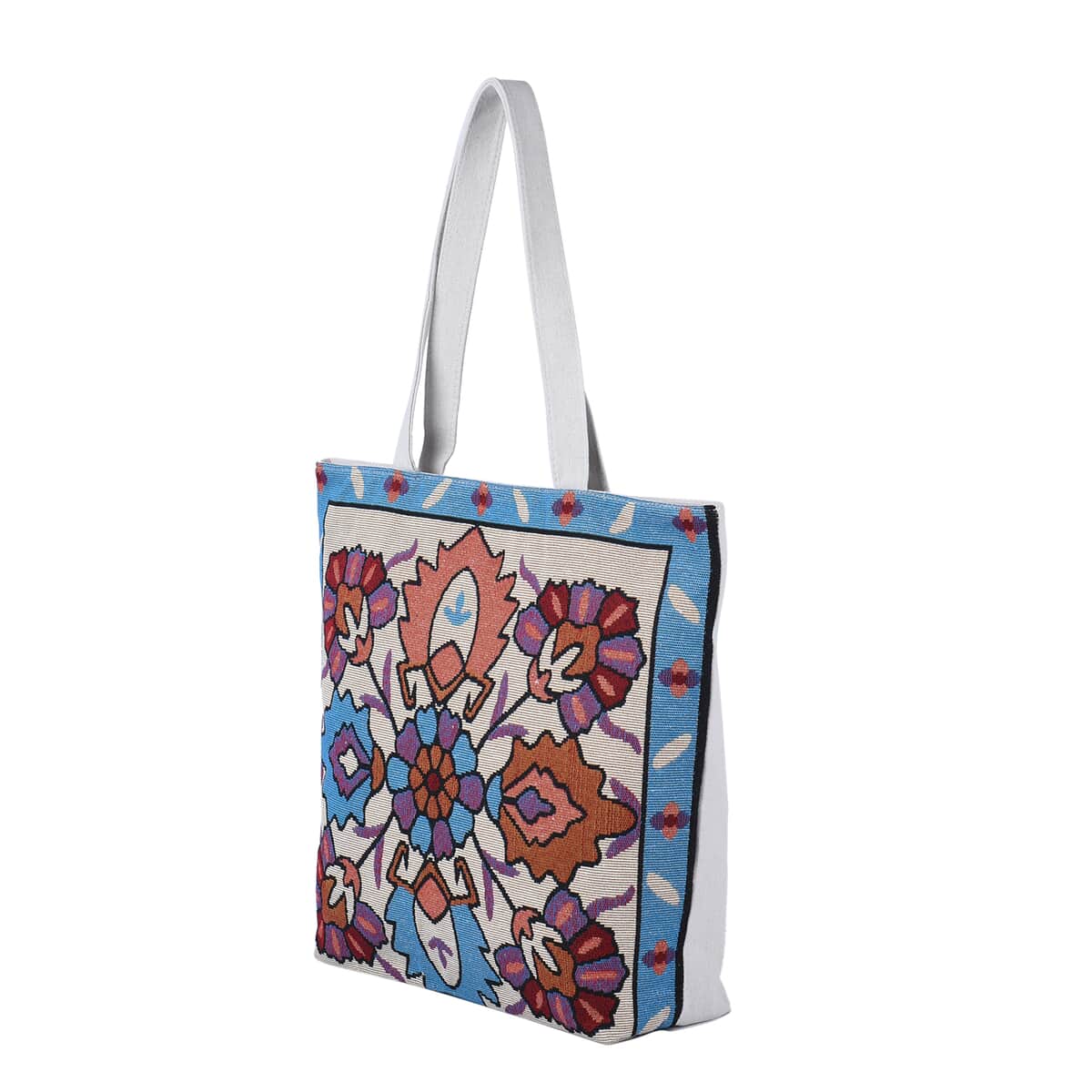 Blue Flower Jacquard Pattern Tote Bag , Women's Jute Tote Bag , Women's Work Tote Hand Bag , Ladies Purse image number 6