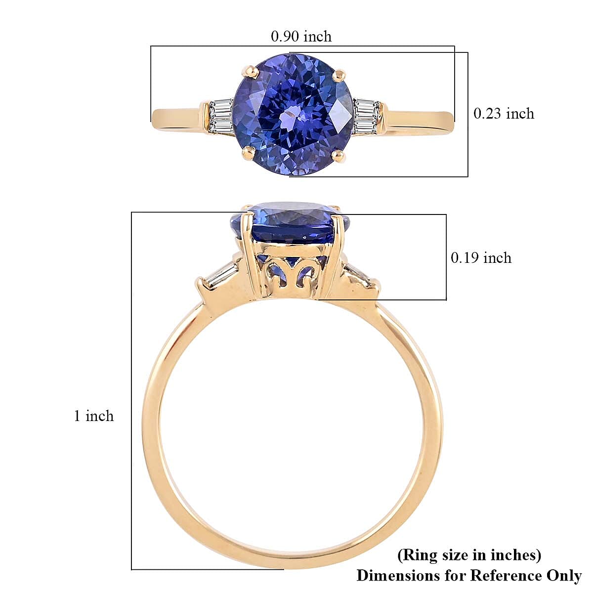 14K Yellow Gold Tanzanite and G-H I3 Diamond Ring (Size 10.0) 2.40 ctw