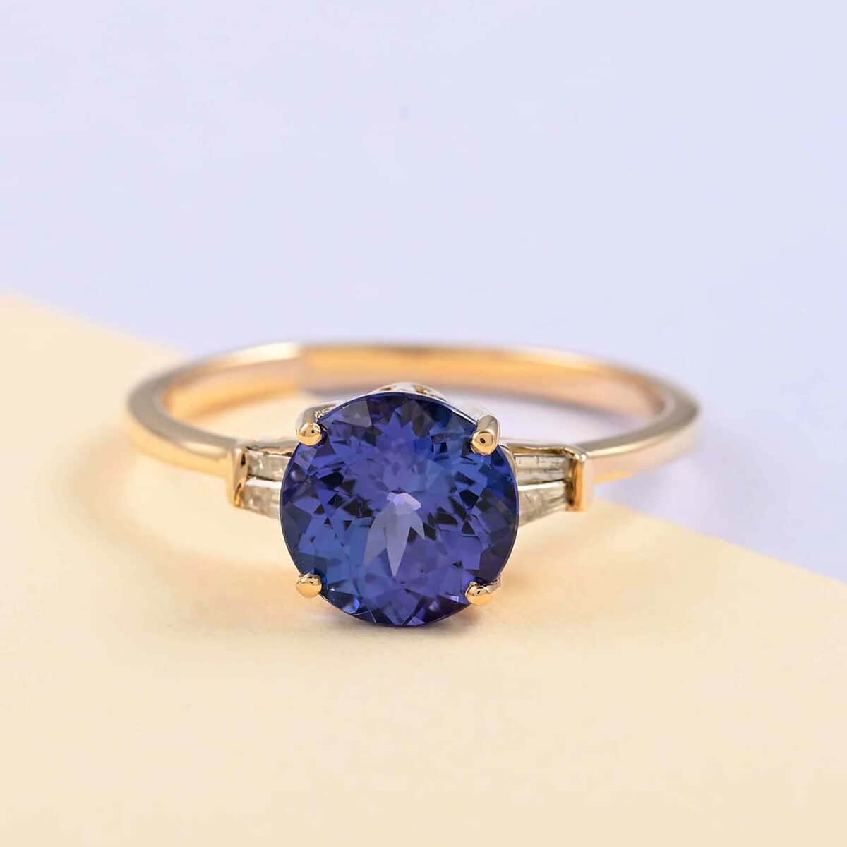 14K Yellow Gold Tanzanite and G-H I3 Diamond Ring (Size 7.0) 2.40 ctw image number 1