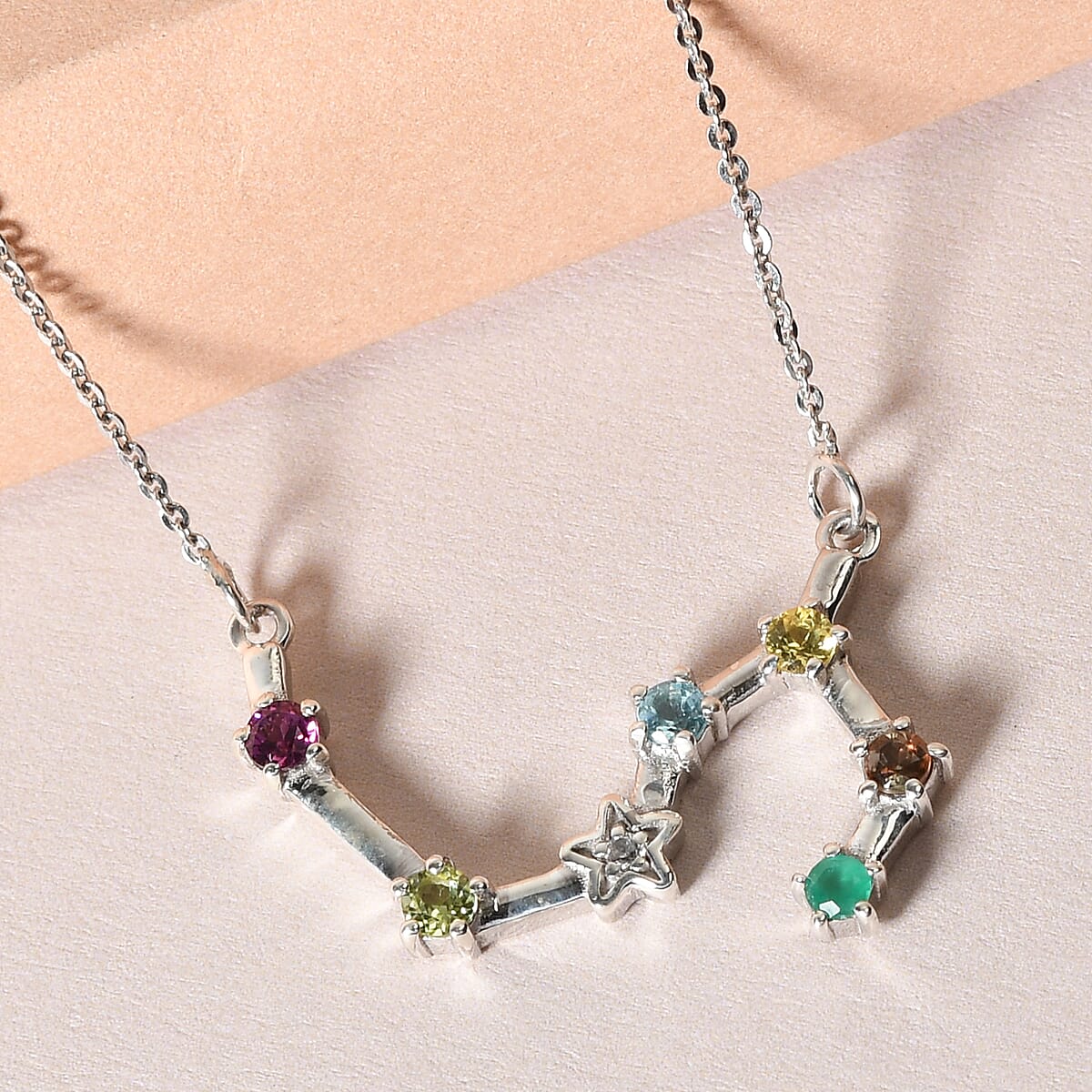 Multi Gemstone Leo Constellation Stars Necklace 20 Inches in Platinum Over Sterling Silver 0.50 ctw image number 1