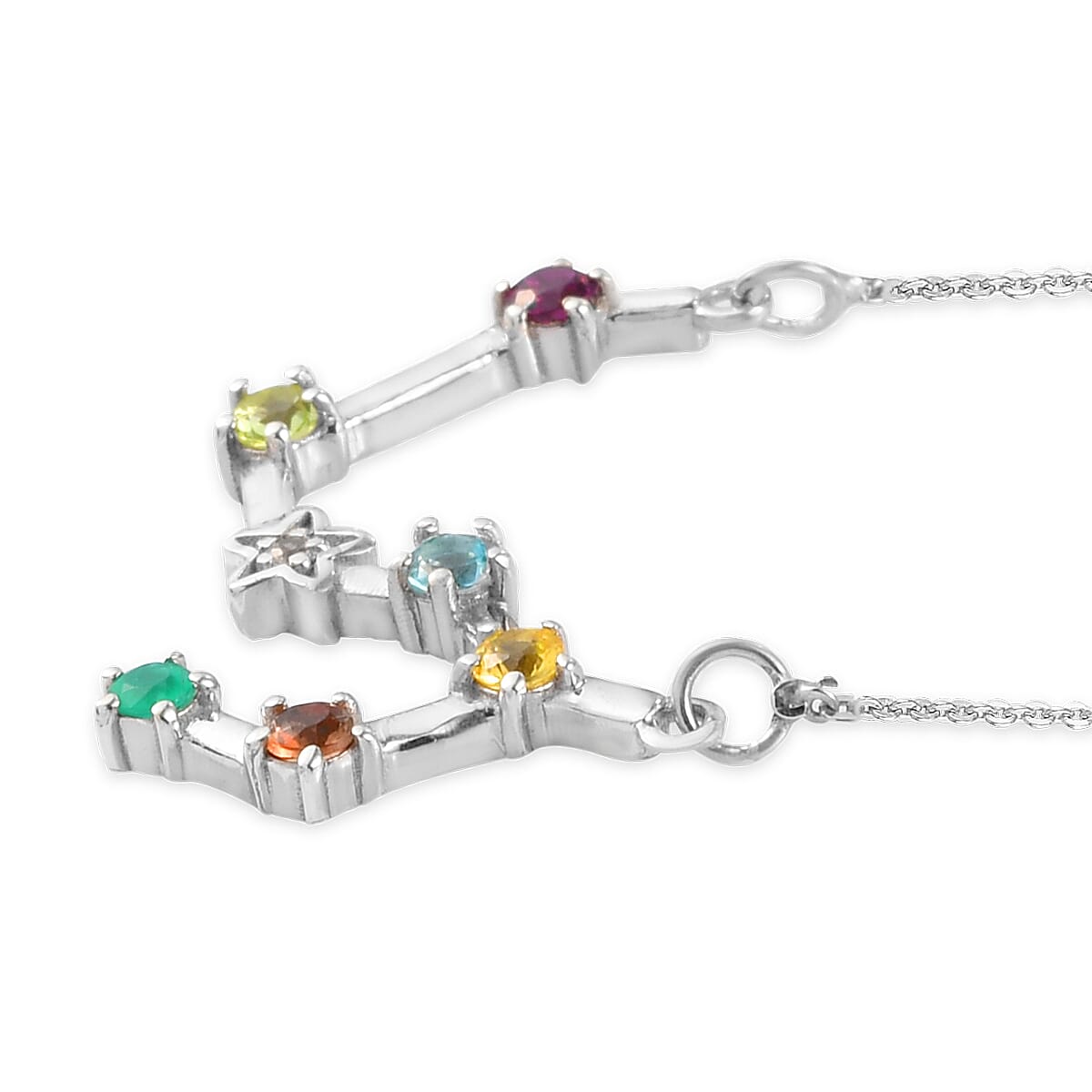 Multi Gemstone Leo Constellation Stars Necklace 20 Inches in Platinum Over Sterling Silver 0.50 ctw image number 3