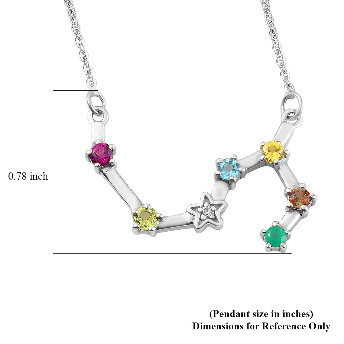 Multi Gemstone Leo Constellation Stars Necklace 20 Inches in Platinum Over Sterling Silver 0.50 ctw image number 6