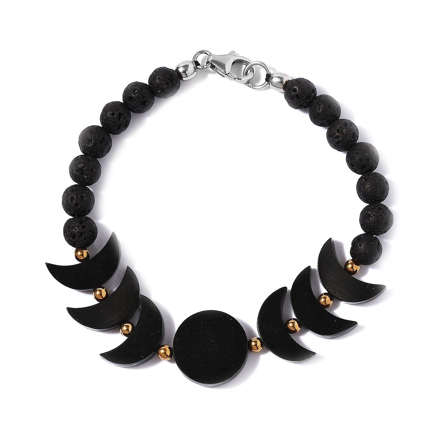 American California Black Jade, Hematite, Lava Beaded Bracelet in Platinum Over Sterling Silver (7.25 In) 57.35 ctw