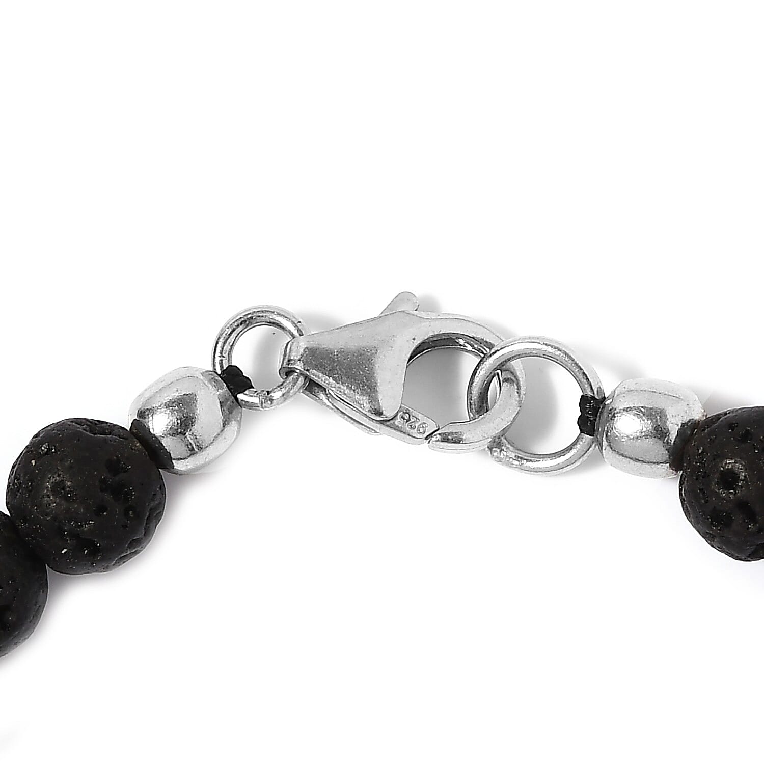 American California Black Jade, Hematite, Lava Beaded Bracelet in Platinum Over Sterling Silver (7.25 In) 57.35 ctw