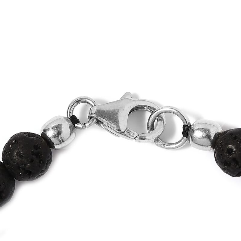 American California Black Jade, Hematite, Lava Beaded Bracelet in Platinum Over Sterling Silver (7.25 In) 57.35 ctw