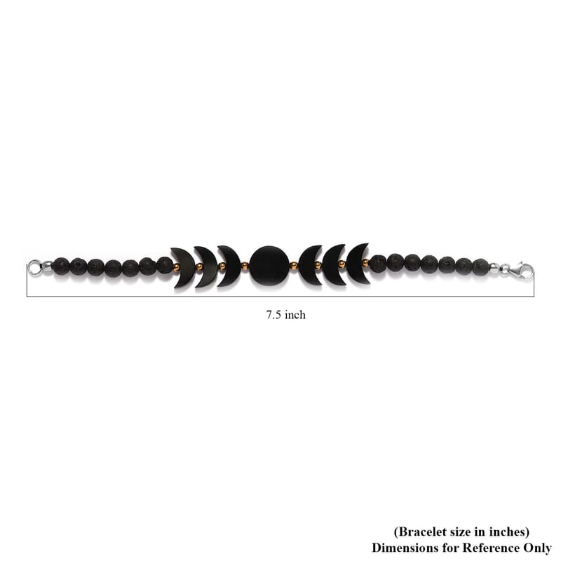 American California Black Jade, Hematite, Lava Beaded Bracelet in Platinum Over Sterling Silver (7.25 In) 57.35 ctw