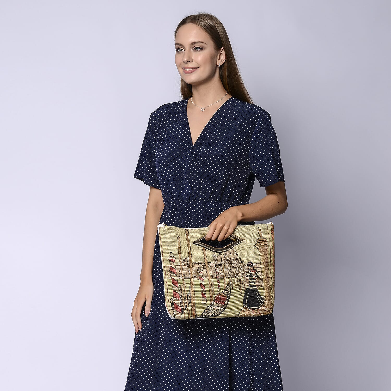 Beige Venice Theme Jacquard Pattern Crossbody Bag for Women with Detachable Shoulder Strap , Shoulder Purse , Crossbody Handbags , Designer Crossbody