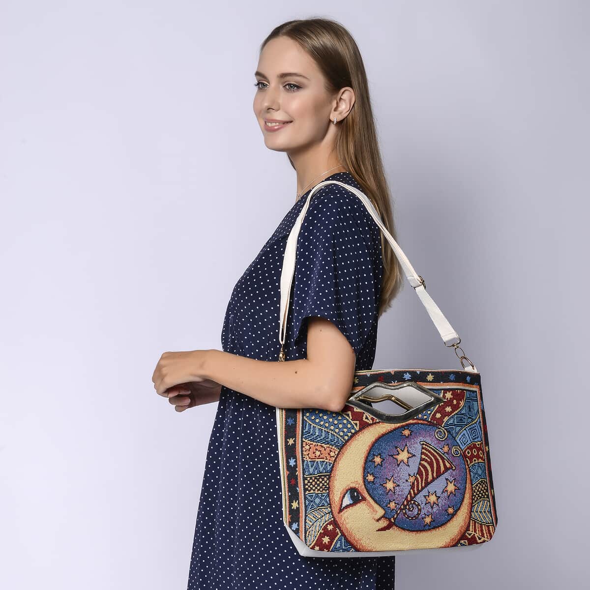 Multi Color Moon Jacquard Pattern Crossbody Bag for Women with Detachable Shoulder Strap , Shoulder Purse , Crossbody Handbags , Designer Crossbody image number 1