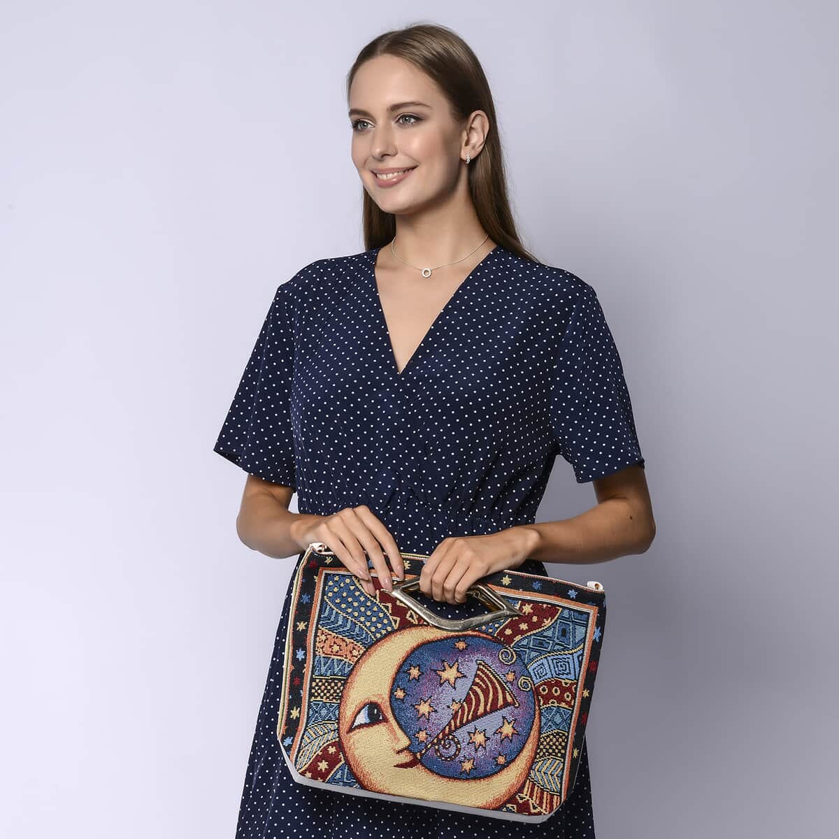 Multi Color Moon Jacquard Pattern Crossbody Bag for Women with Detachable Shoulder Strap , Shoulder Purse , Crossbody Handbags , Designer Crossbody image number 2