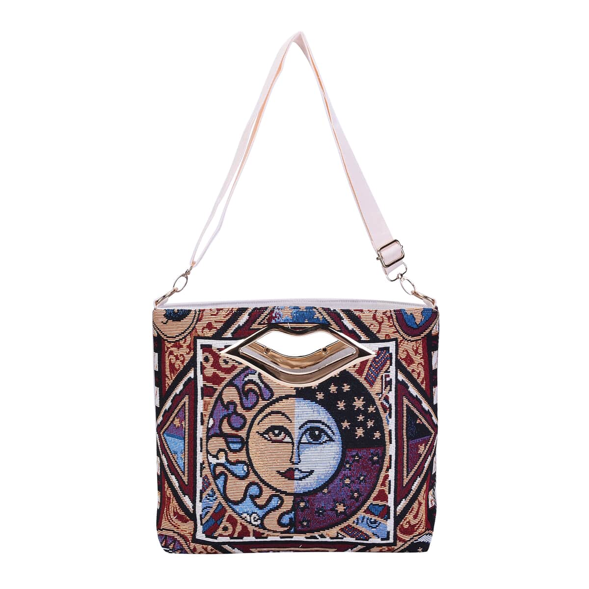Multi Color Sun and Moon Jacquard Pattern Crossbody Bag for Women with Detachable Shoulder Strap , Shoulder Purse , Crossbody Handbags , Designer Crossbody image number 0