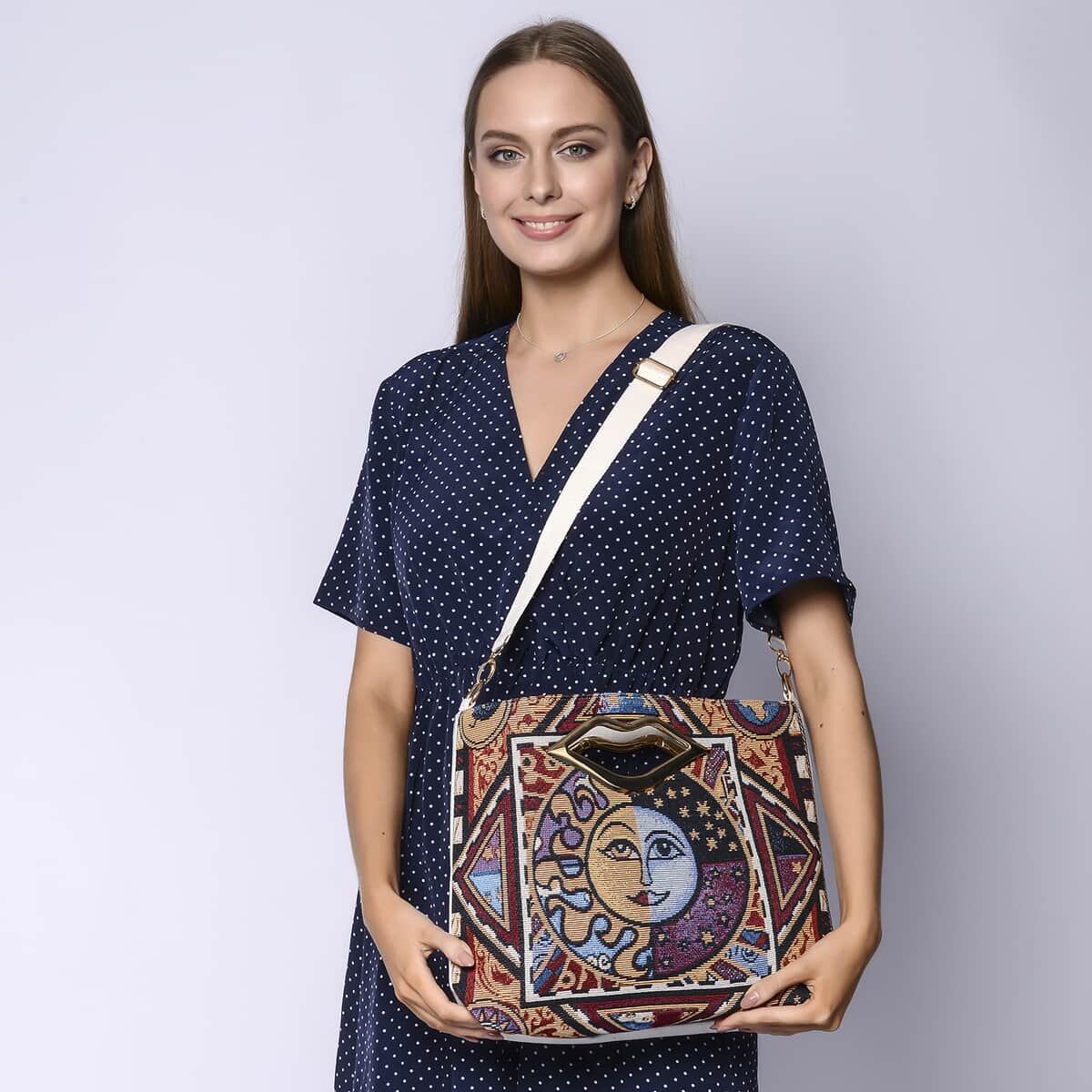 Multi Color Sun and Moon Jacquard Pattern Crossbody Bag for Women with Detachable Shoulder Strap , Shoulder Purse , Crossbody Handbags , Designer Crossbody image number 1