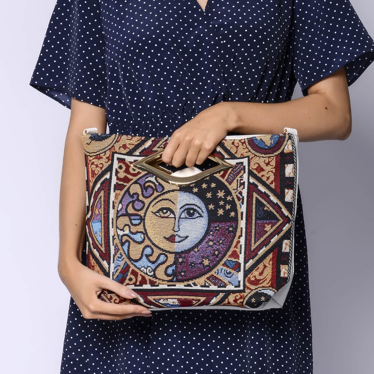 Multi Color Sun and Moon Jacquard Pattern Crossbody Bag for Women with Detachable Shoulder Strap , Shoulder Purse , Crossbody Handbags , Designer Crossbody image number 2