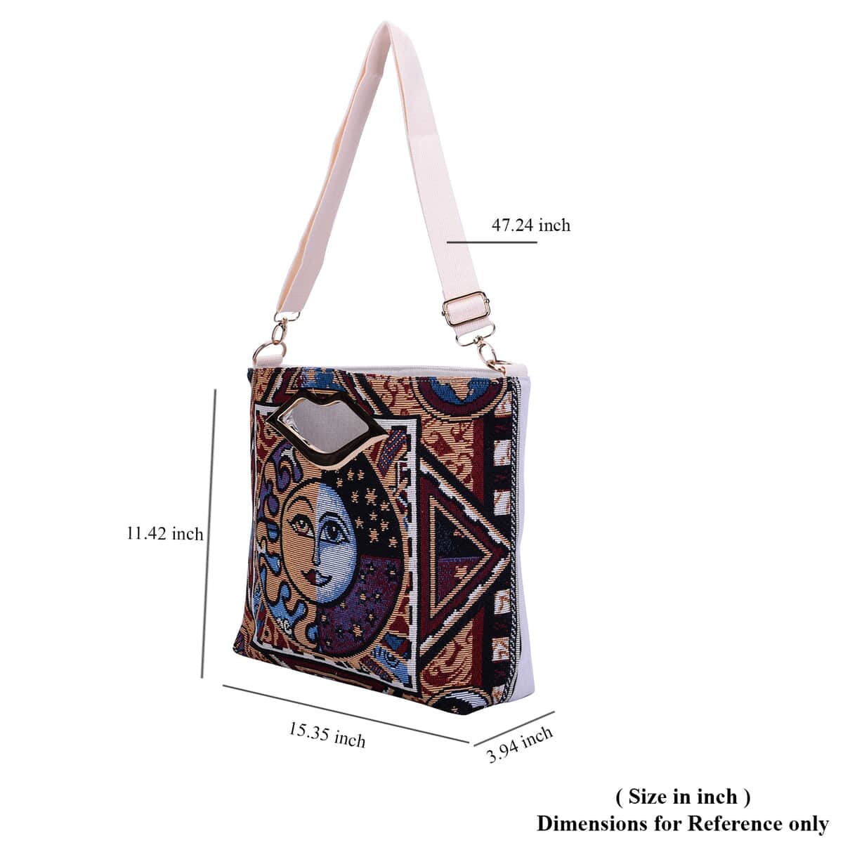 Multi Color Sun and Moon Jacquard Pattern Crossbody Bag for Women with Detachable Shoulder Strap , Shoulder Purse , Crossbody Handbags , Designer Crossbody image number 5
