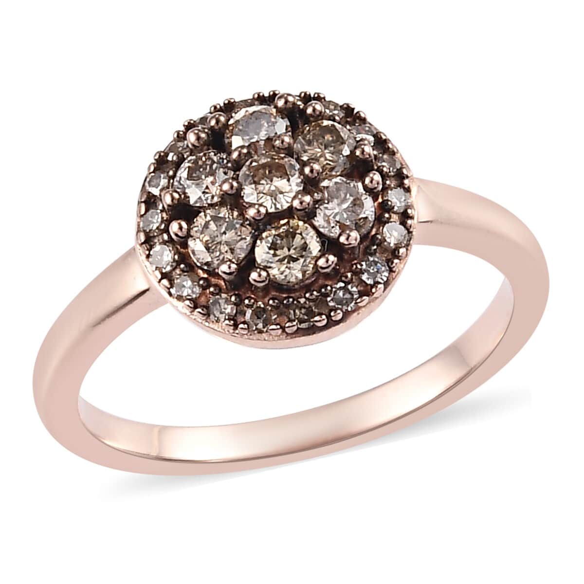 Natural Champagne Diamond Cluster Ring in Rhodium & Vermeil Rose Gold Over Sterling Silver (Size 10.0) 0.50 ctw image number 0