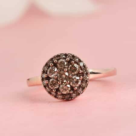 Natural Champagne Diamond Cluster Ring in Rhodium & Vermeil Rose Gold Over Sterling Silver (Size 10.0) 0.50 ctw image number 1