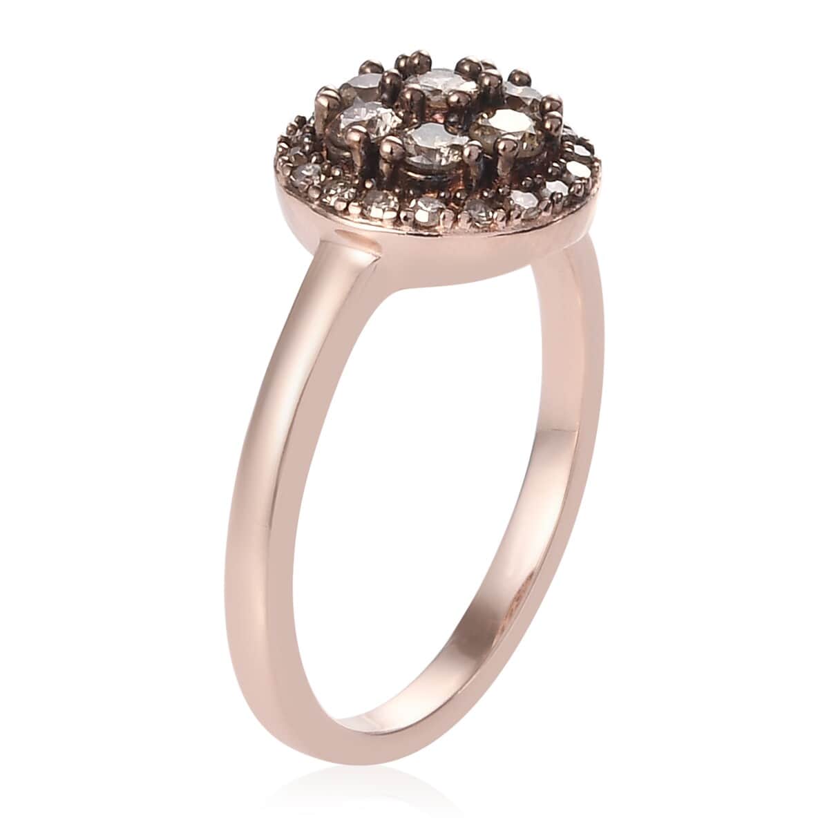 Natural Champagne Diamond Cluster Ring in Rhodium & Vermeil Rose Gold Over Sterling Silver (Size 10.0) 0.50 ctw image number 3