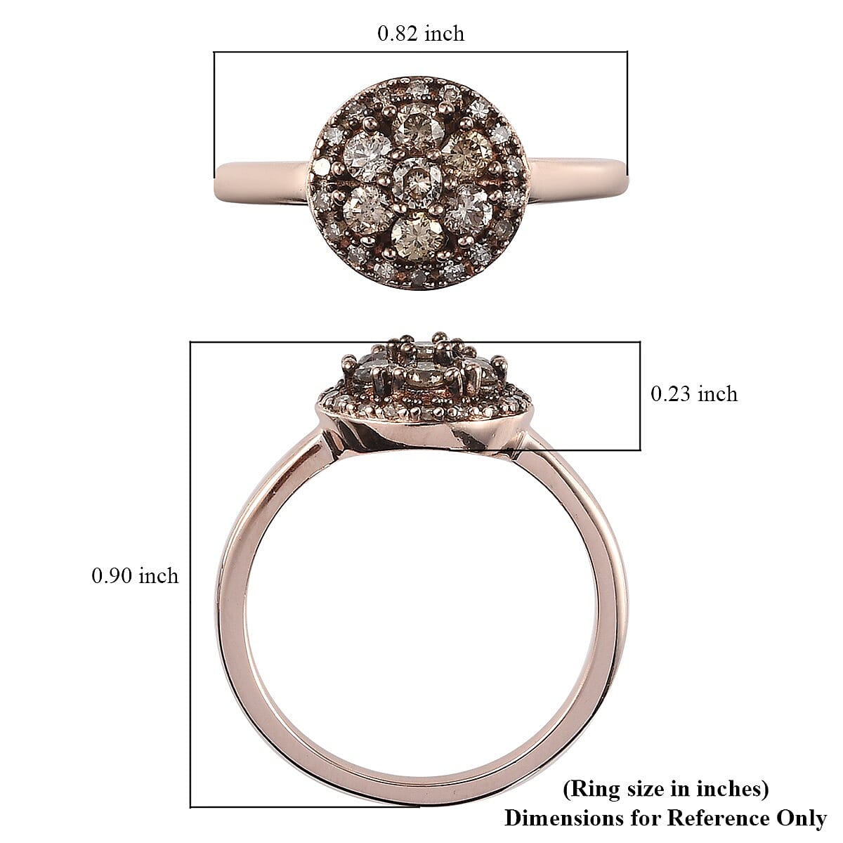 Natural Champagne Diamond Cluster Ring in Rhodium & Vermeil Rose Gold Over Sterling Silver (Size 10.0) 0.50 ctw