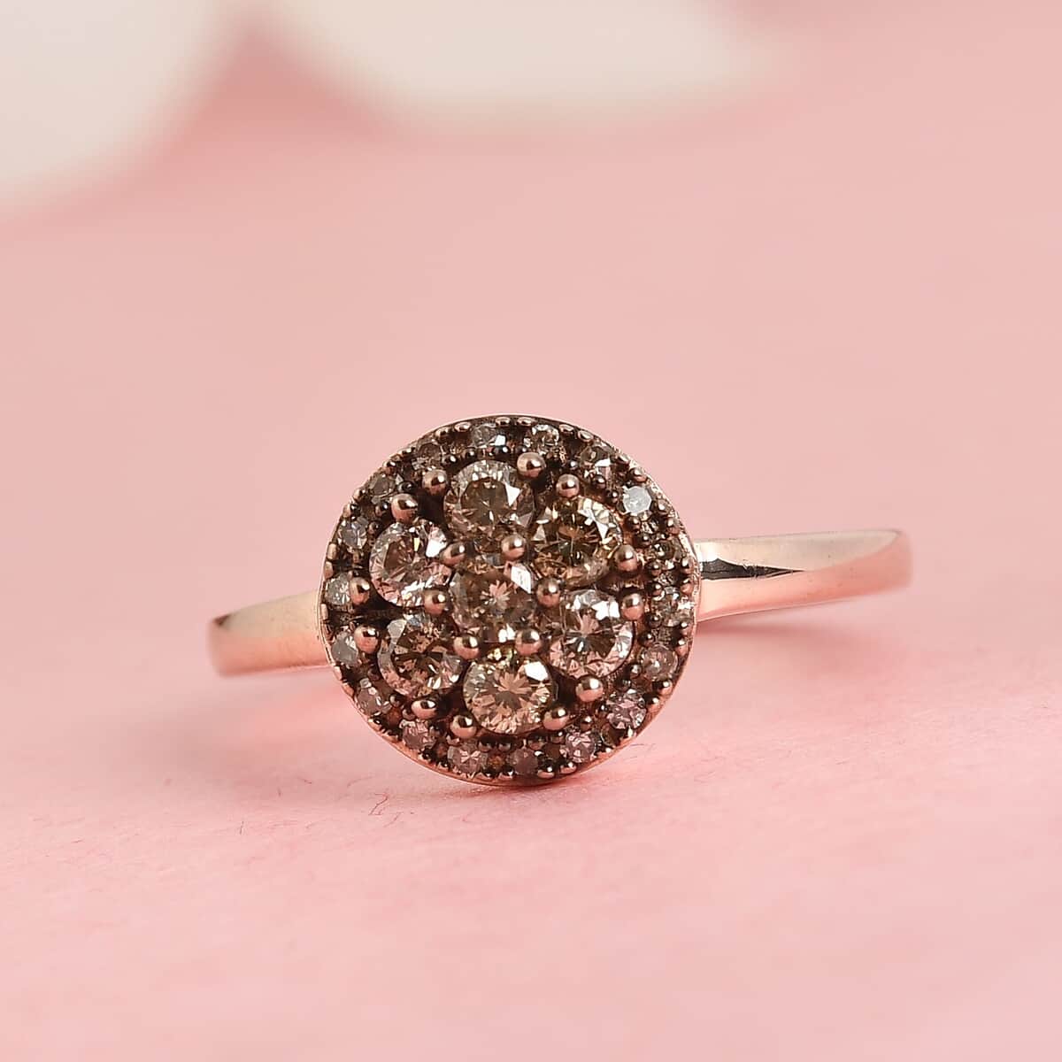 Natural Champagne Diamond Cluster Ring in Vermeil Rose Gold Over Sterling Silver (Size 7.0) 0.50 ctw image number 1