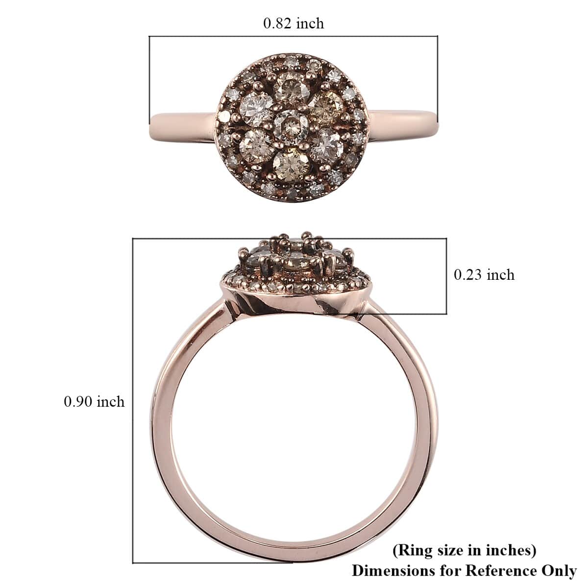 Natural Champagne Diamond Cluster Ring in Vermeil Rose Gold Over Sterling Silver (Size 7.0) 0.50 ctw image number 5