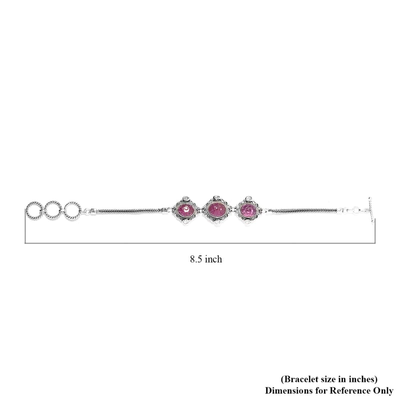 Artisan Crafted Niassa Ruby (FF) Carved and Polki Diamond Bracelet in Sterling Silver (7.25 In) 16.25 ctw