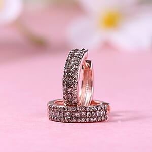 Natural Champagne Diamond Hoop Earrings in Rhodium and Vermeil Rose Gold Over Sterling Silver 1.00 ctw