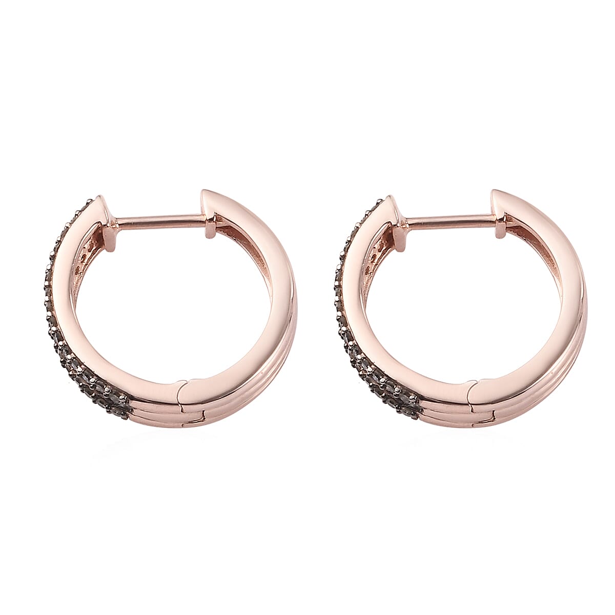 Natural Champagne Diamond Hoop Earrings in Rhodium and Vermeil Rose Gold Over Sterling Silver 1.00 ctw