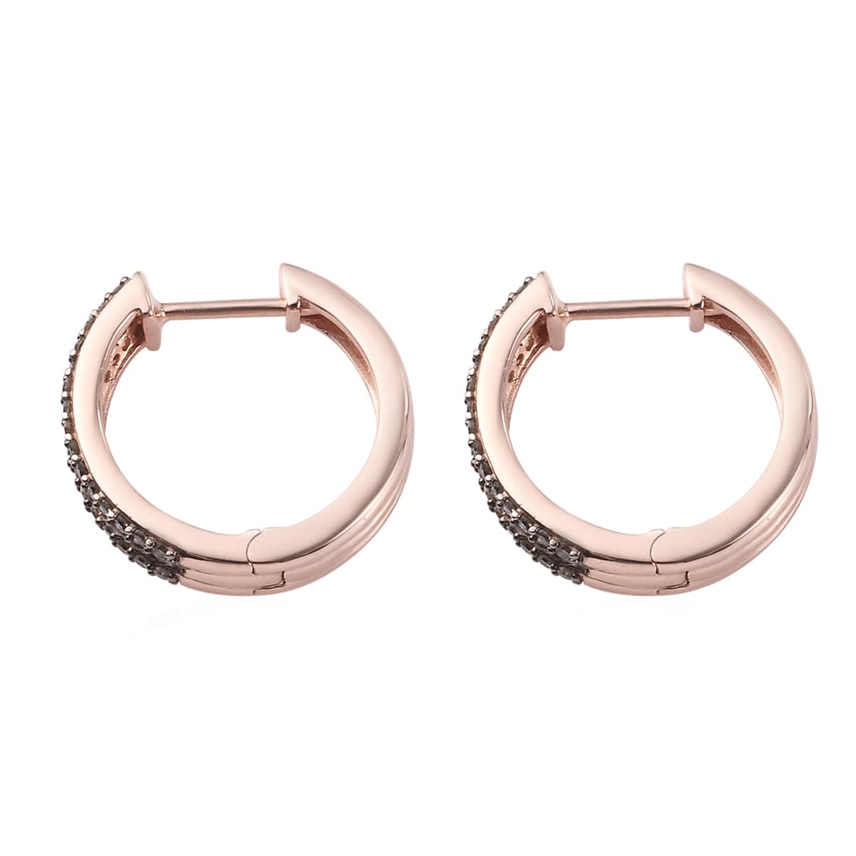 Natural Champagne Diamond Hoop Earrings in Rhodium and Vermeil Rose Gold Over Sterling Silver 1.00 ctw image number 3
