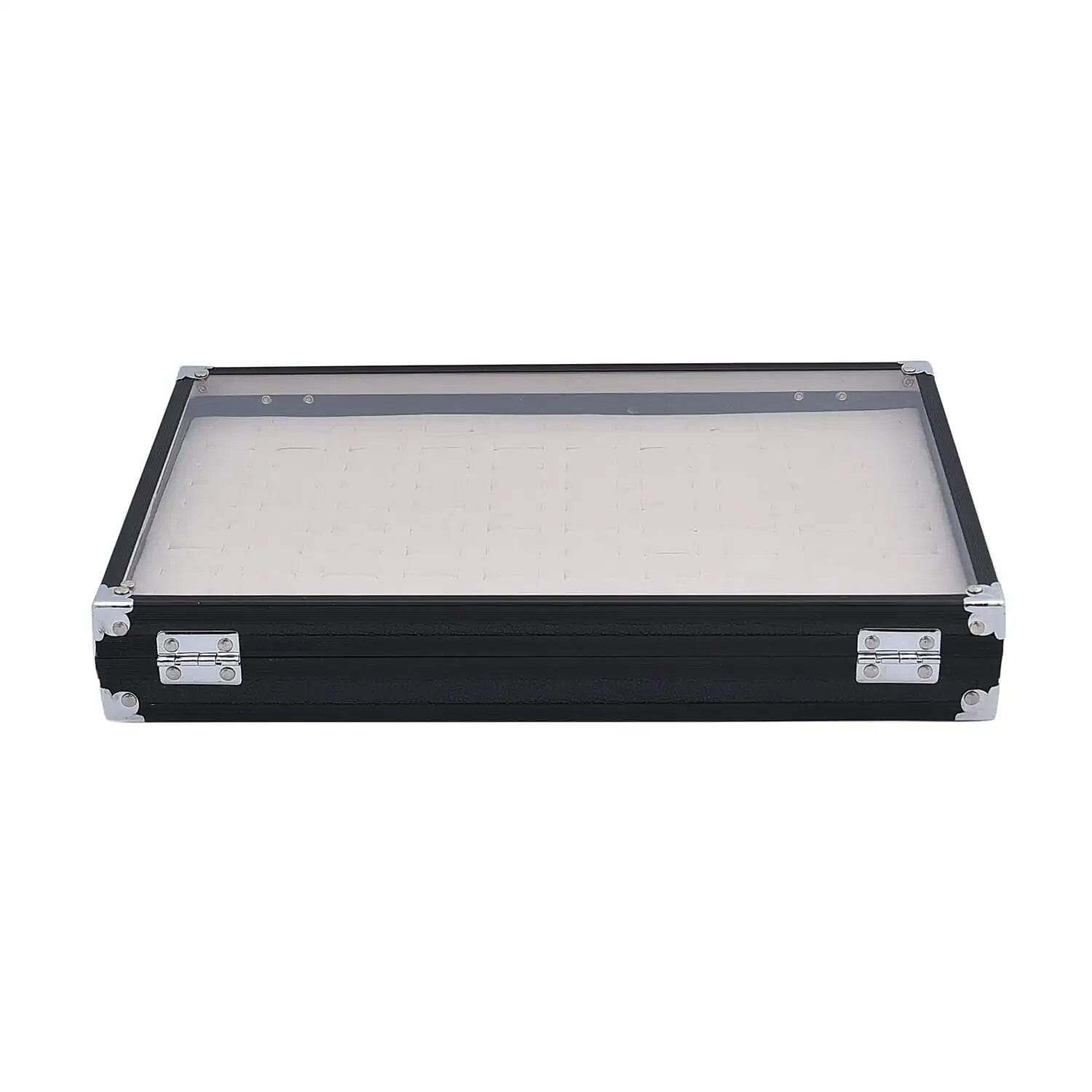 Black Faux Leather Velvet Interior Ring Jewelry Box with Steel Color Lock and Handle