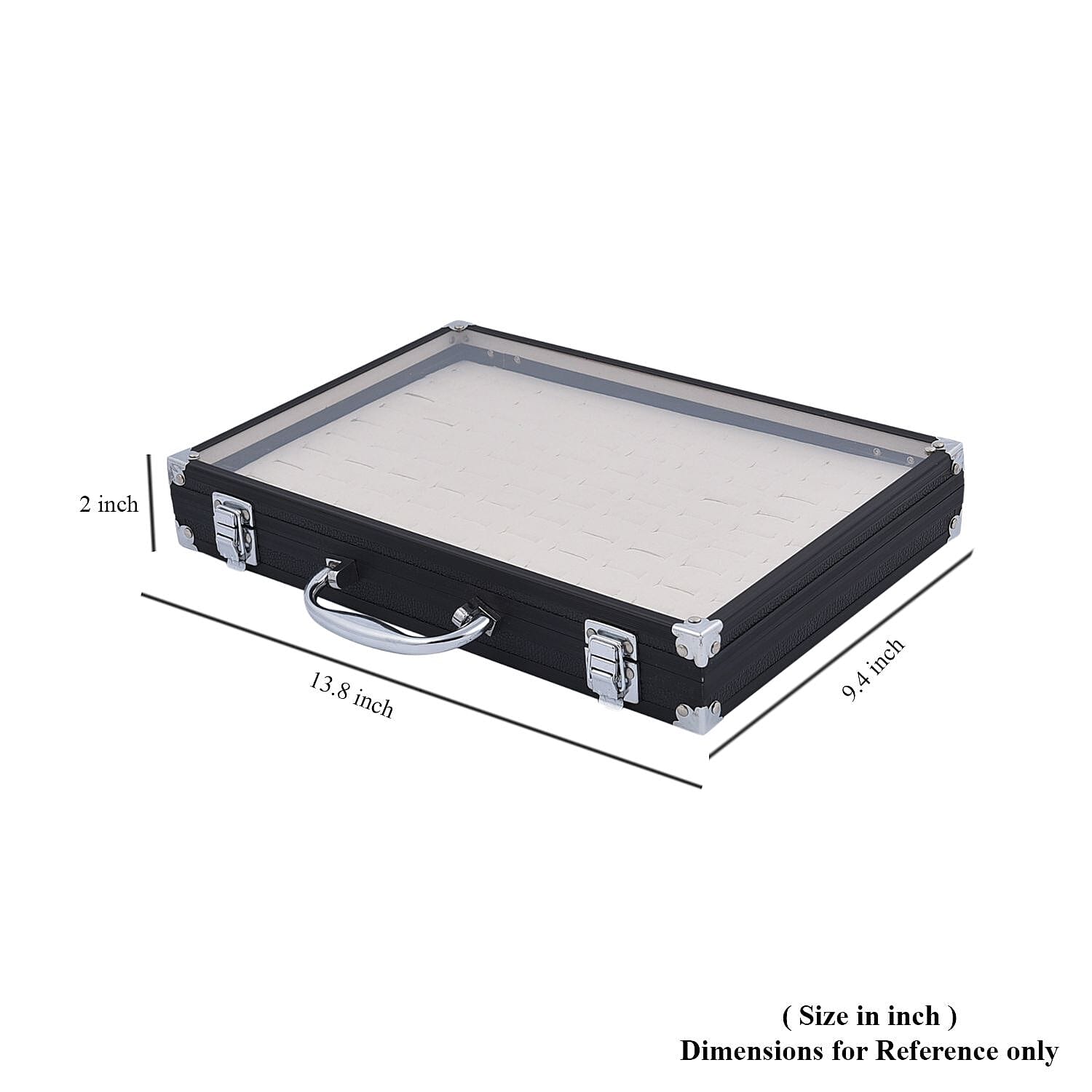 Black Faux Leather Velvet Interior Ring Jewelry Box with Steel Color Lock and Handle