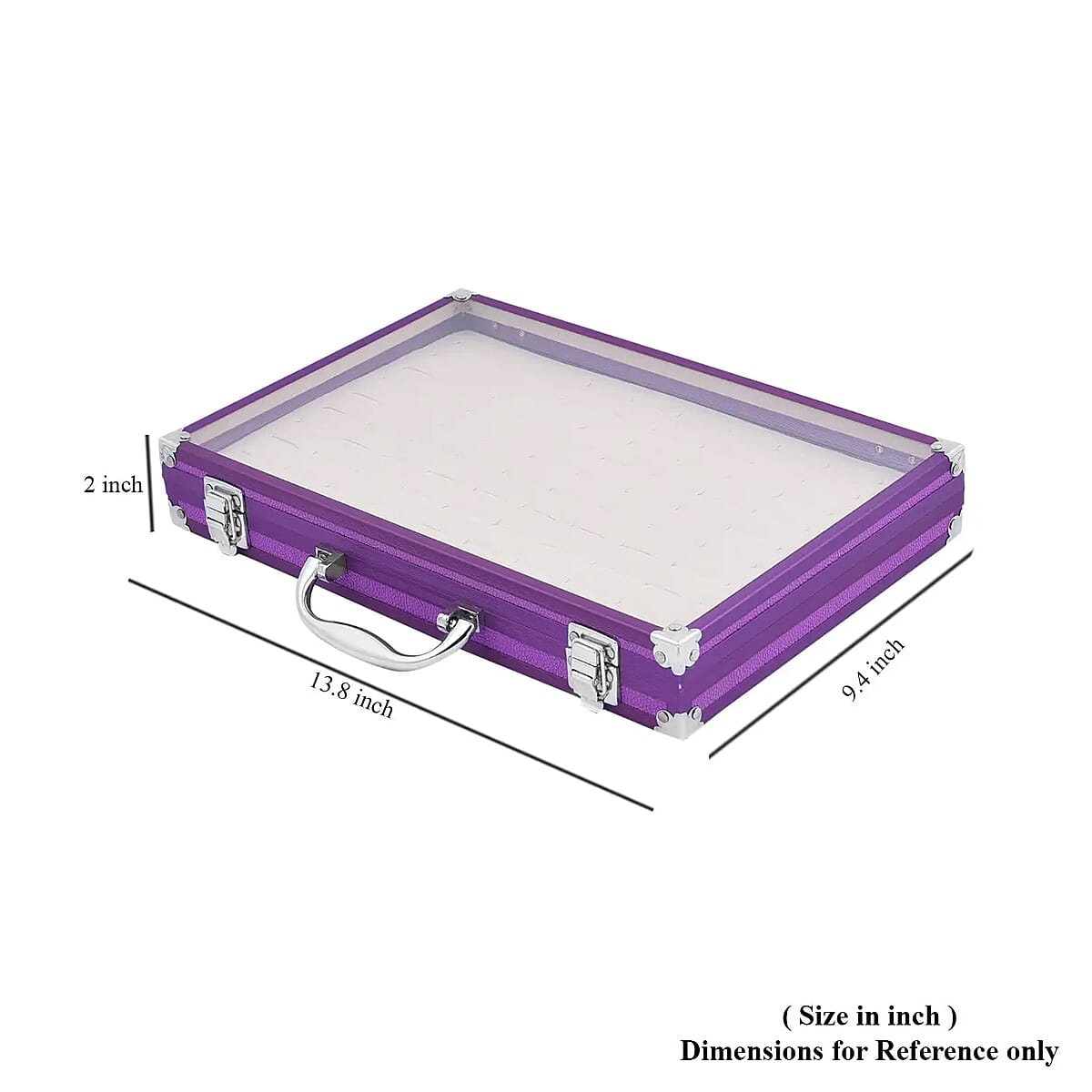 Purple Faux Leather Velvet Interior Ring Jewelry Box with Steel Color Lock and Handle image number 4